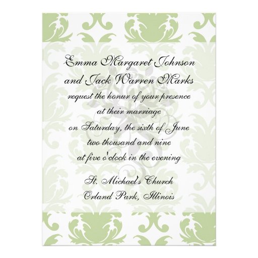 sage green bold large damask pattern personalized announcements