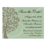 Sage Green, Brown Stylised Eco Tree Save the Date Post Cards