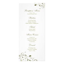 Sage Green Floral Decal Reception Menu Customised Rack Card