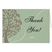 Sage Green, Soft Brown Stylised Eco Tree Thank You Cards