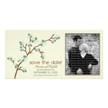 Sage/Ivory Cherry Blossom Save the Date Photocard Customized Photo Card