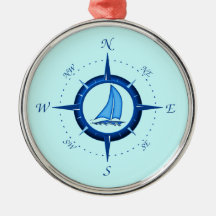 Sailboat And Compass Rose Christmas Ornaments