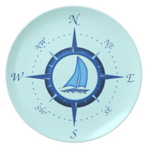 Sailboat And Compass Rose Party Plates