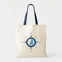 Sailboat And Compass Rose Tote Bags