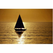 Sailboat at sunset, sloop cut out