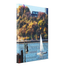 Sailboat Near Chelsea Pier Gallery Wrapped Canvas