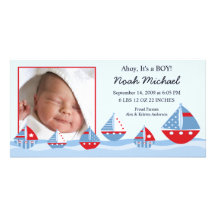Sailboats Baby Boy Birth Annoucement Photo Card