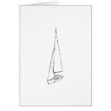 Sailing boat. Sketch in Black and White. Card