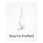 Sailing boat. Sketch in Black and White. Custom Invitations