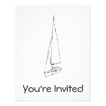 Sailing boat. Sketch in Black and White. Custom Invitations