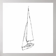 Sailing boat. Sketch in Black and White. Print