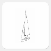 Sailing boat. Sketch in Black and White. Sticker