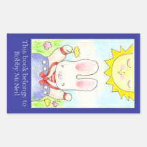 Sailor bunny bookplate rectangle sticker