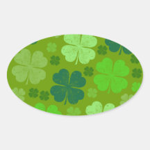 Saint Patrick Day Lucky Green Four Leaf Clovers Oval Sticker