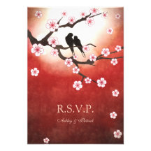 Sakura and Love Birds RSVP Personalised Invitations