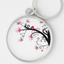Sakura Japanese Pink Cherry Blossom & Sweet Birds Keychains