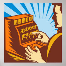 sales clerk with cash register wpa style posters