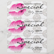 Salon Flyer Spa Lips Pink Damask Floral
