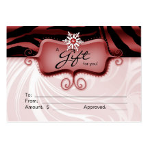 Salon Gift Card Spa Zebra Animal Red Black Xmas 2 Business Card Template