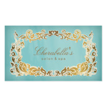 Salon Spa Business Card Floral Blue Gold