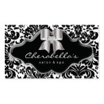 Salon Spa Business Card Silver Bow Jewel Damask