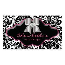 Salon Spa Jewellery Business Card Pink Damask Bow