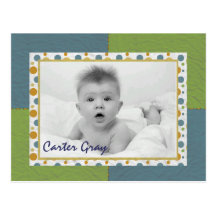 Sample Carter Grey Birth Announcement Postcard