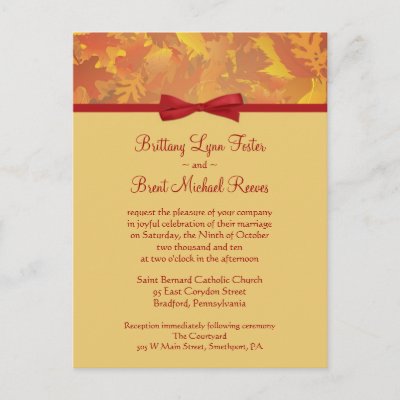 Sample Wedding Invitation Autumn Leaves Light Postcard by SquirrelHugger