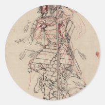Samurai drinking Sake circa 1800s Round Sticker