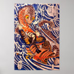 Samurai Fighting Giant Salamander Fine Art Print