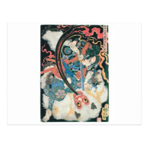 Samurai Killing a Demon, Ancient Japanese Painting Postcards