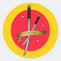 Samurai Sword Tattoo Round Stickers