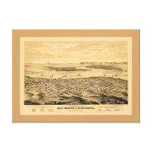 San Diego CA Panoramic Map DIGITALLY REMASTERED Gallery Wrap Canvas