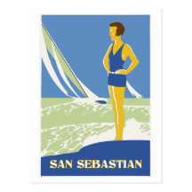 San Sebastian, vector art retro travel Post Card