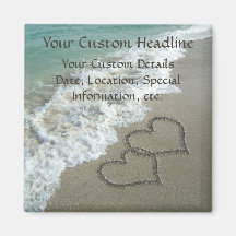 Sand Hearts on Beach, Romantic Save the Date Fridge Magnet