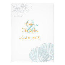Sand+Sea/blue+orange/ Wedding Invitations