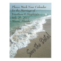 Sand Writing on the Beach Save the Date Postcard