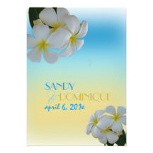 Sandybeach, plumerias destination wedding custom invitations