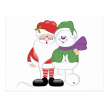 Santa and Snowman Post Card