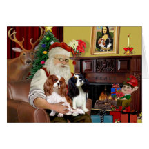 Santa At Home  Cavalier King Charles (two) Greeting Card