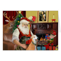 Santa At Home Greyhounds (two) Greeting Cards