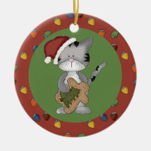 Santa Cat with Gingerbread Man Ornament