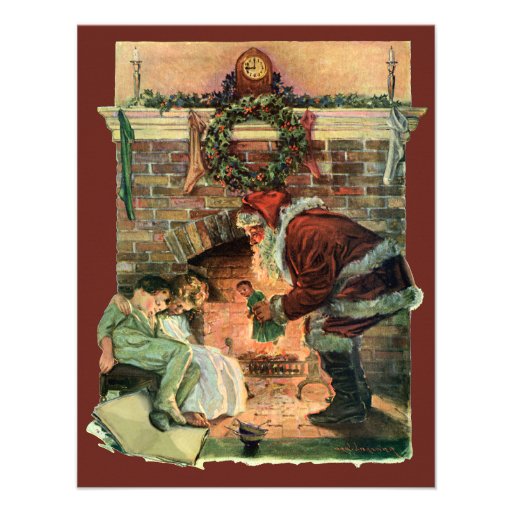 Santa Claus and Sleeping Children by the Fireplace Invite