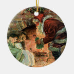 Santa Claus and Sleeping Children by the Fireplace Christmas Ornament