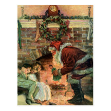 Santa Claus and Sleeping Children by the Fireplace Post Cards