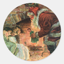 Santa Claus and Sleeping Children by the Fireplace Sticker
