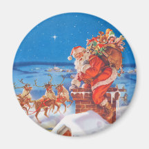 Santa Claus Goes Down the Chimney Refrigerator Magnet