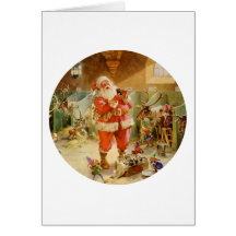 Santa Claus in the North Pole Reindeer Stables Greeting Card