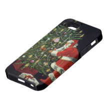 Santa Claus Lighting Candles on the Christmas Tree iPhone 5 Cases