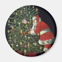 Santa Claus Lighting Candles on the Christmas Tree Refrigerator Magnet